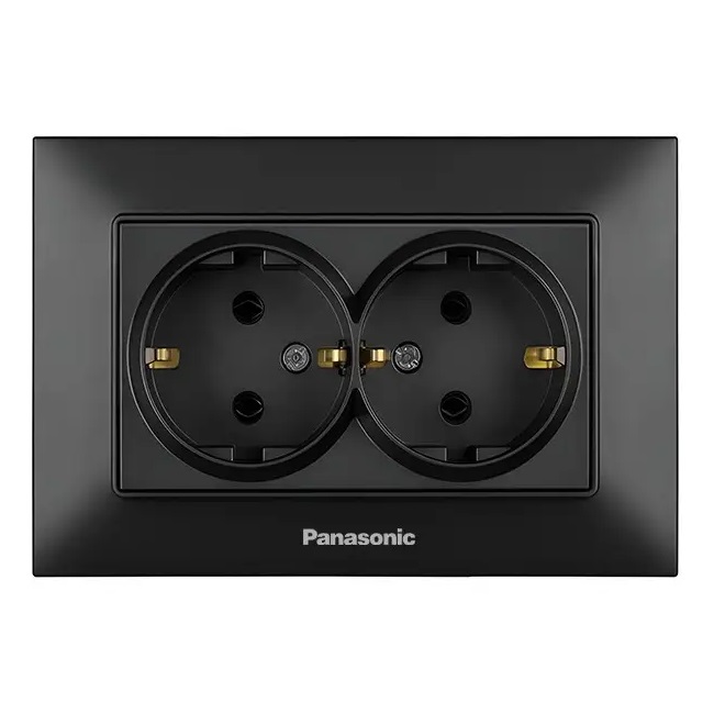 Розетка двойная с з\к черный матовый Panasonic WNTC02052BL-UA-1
